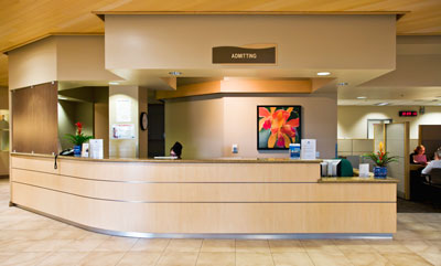 Picture of the Admitting front desk lobby area.