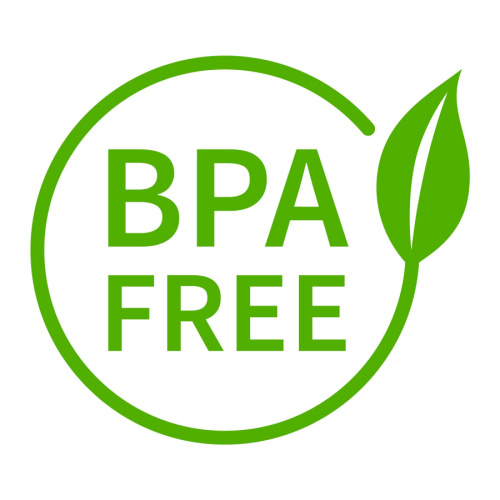 Picture of a graphic showing a circle with a leaf at the end. It says BPA FREE